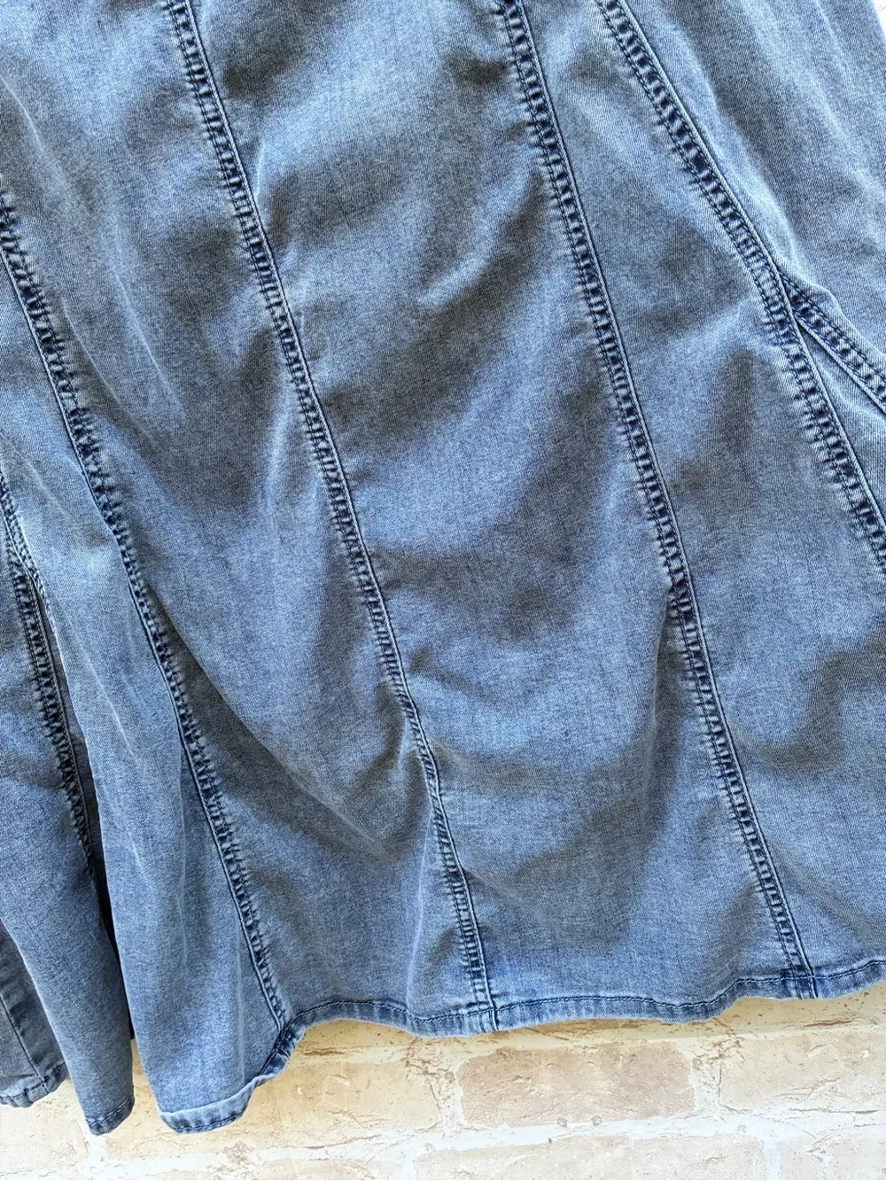 Easel size Medium A Line Washed Denim panel Maxi Skirt
